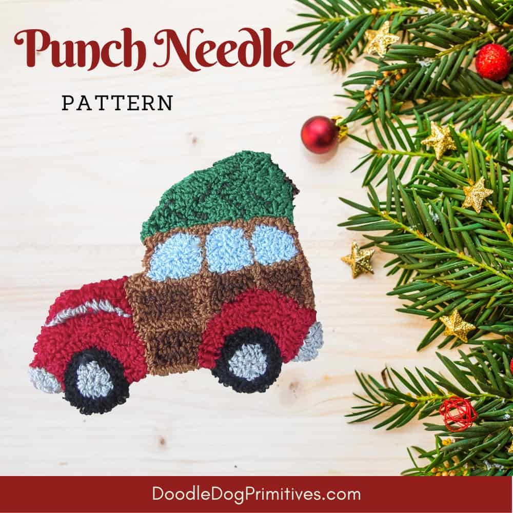 woody wagon punch needle ornament pattern