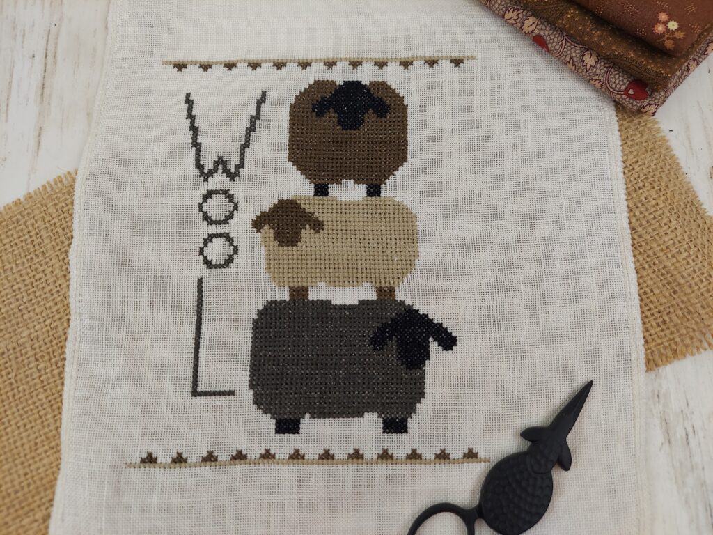 WooL Cross Stitch Design with 3 stacked sheep